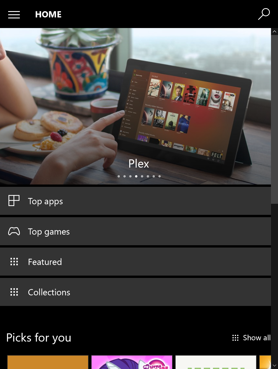 Store App Hamburger Button of the Windows Store