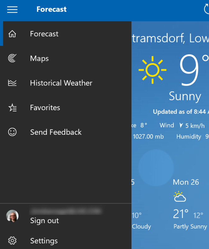 Weather App Pane Opened