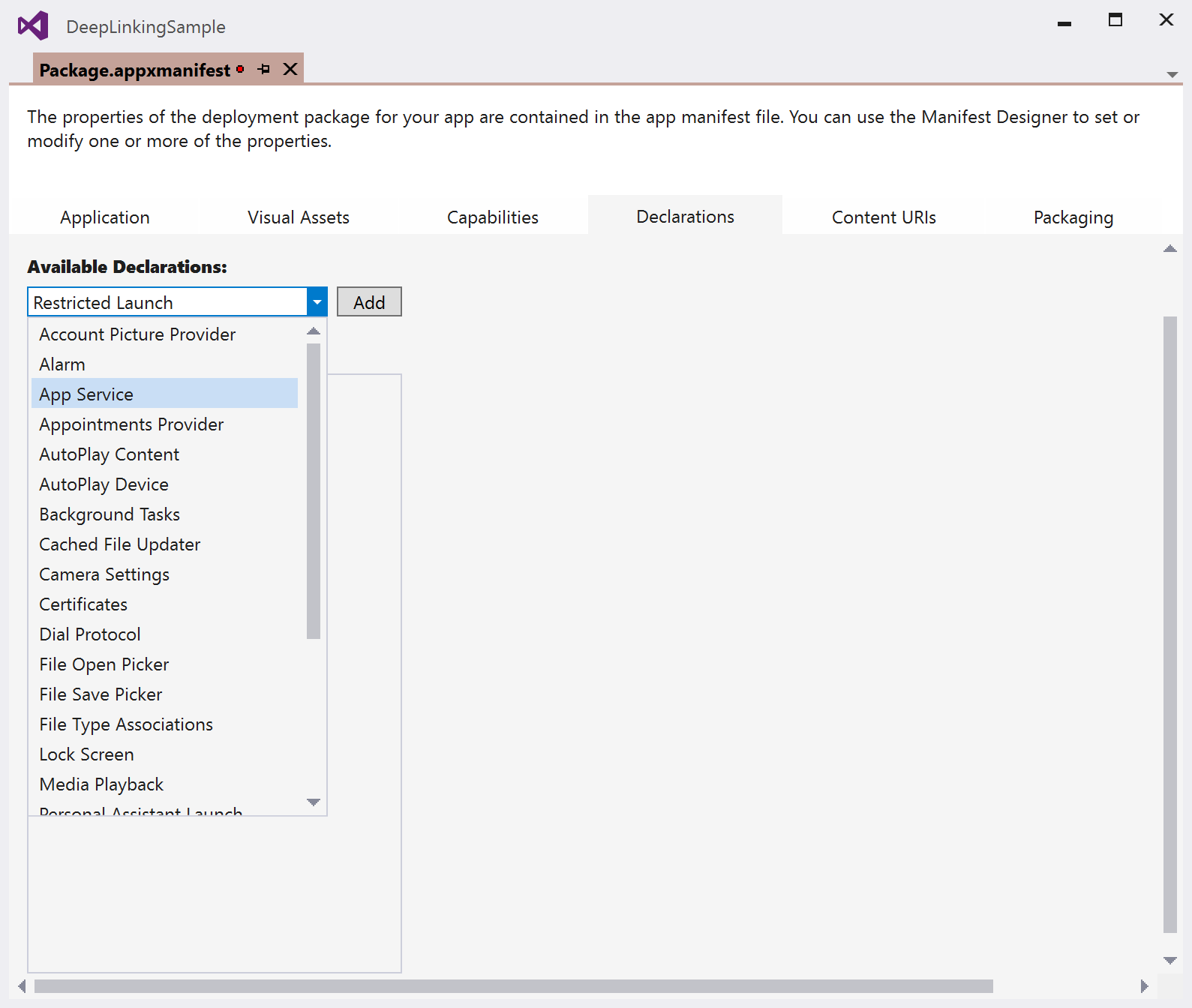 Declarations Package Manifest Editor