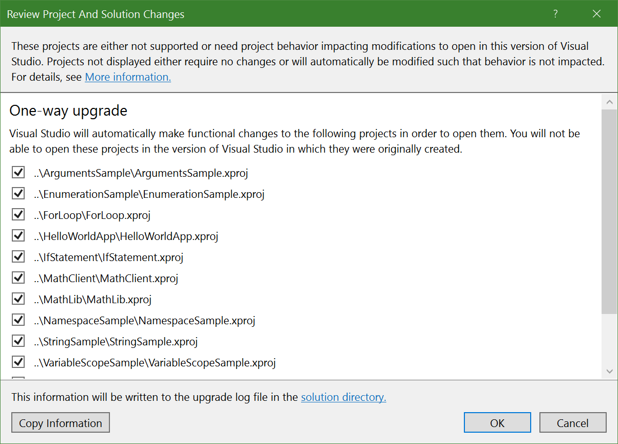 One-way upgrade with Visual Studio 2017 One-way upgrade