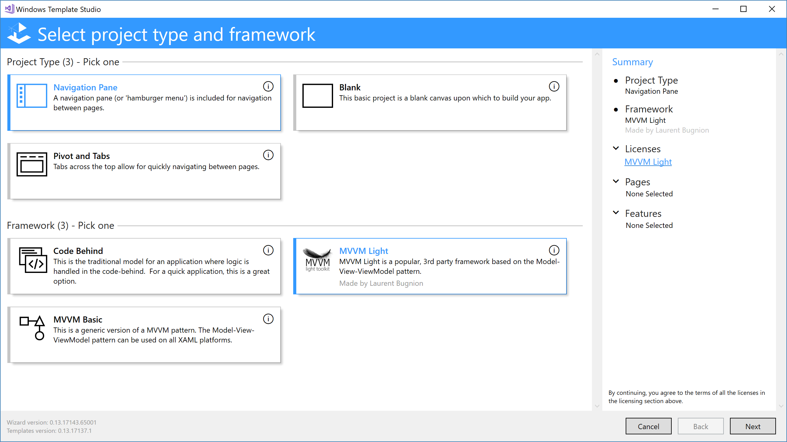 Windows Template Studio Project Type