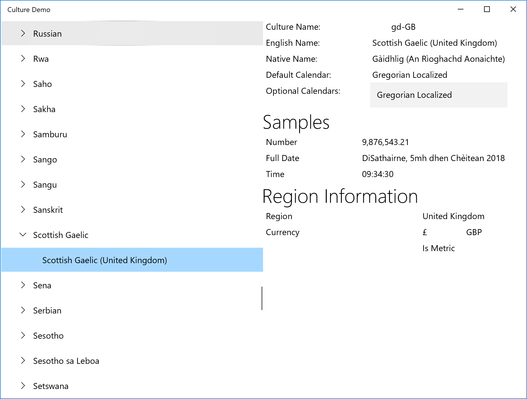 CultureDemo App UI with TreeView