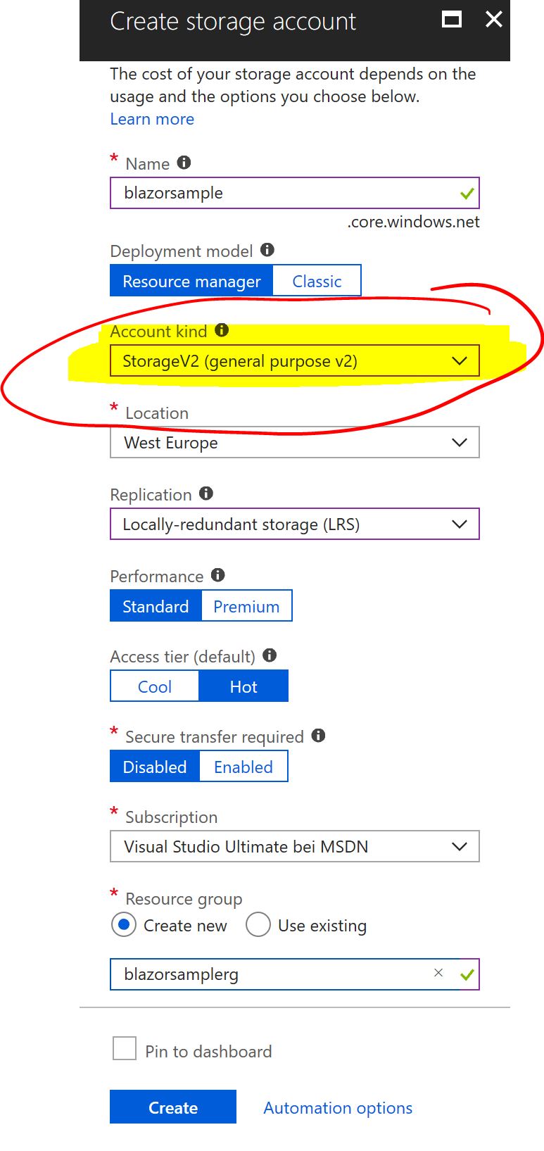 Create Azure Storage