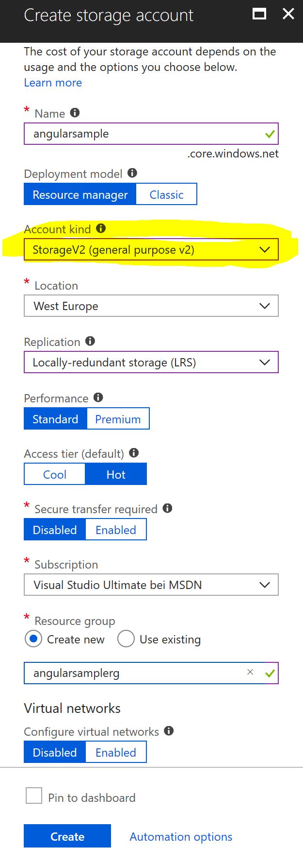 Create Azure Storage