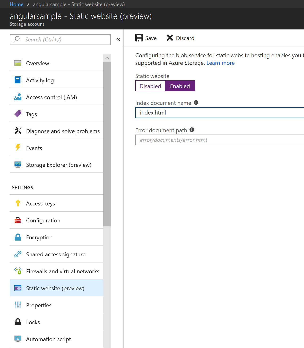 Configure Static Website
