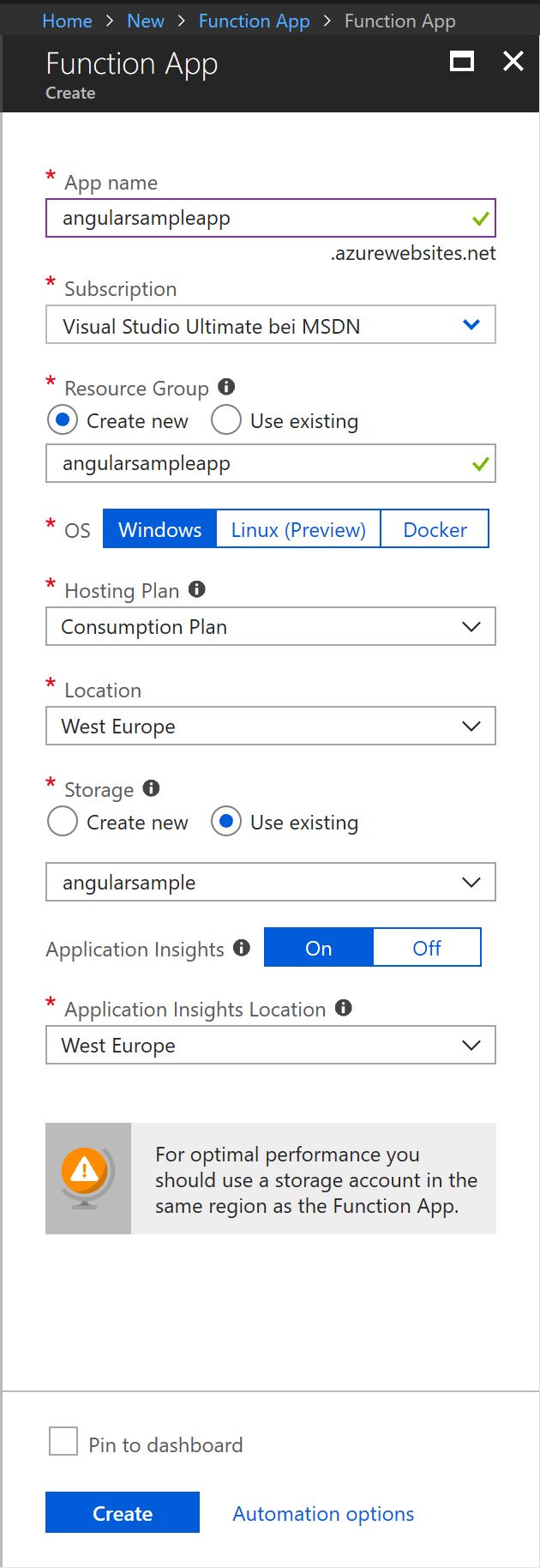 Create Functions App using Azure Portal