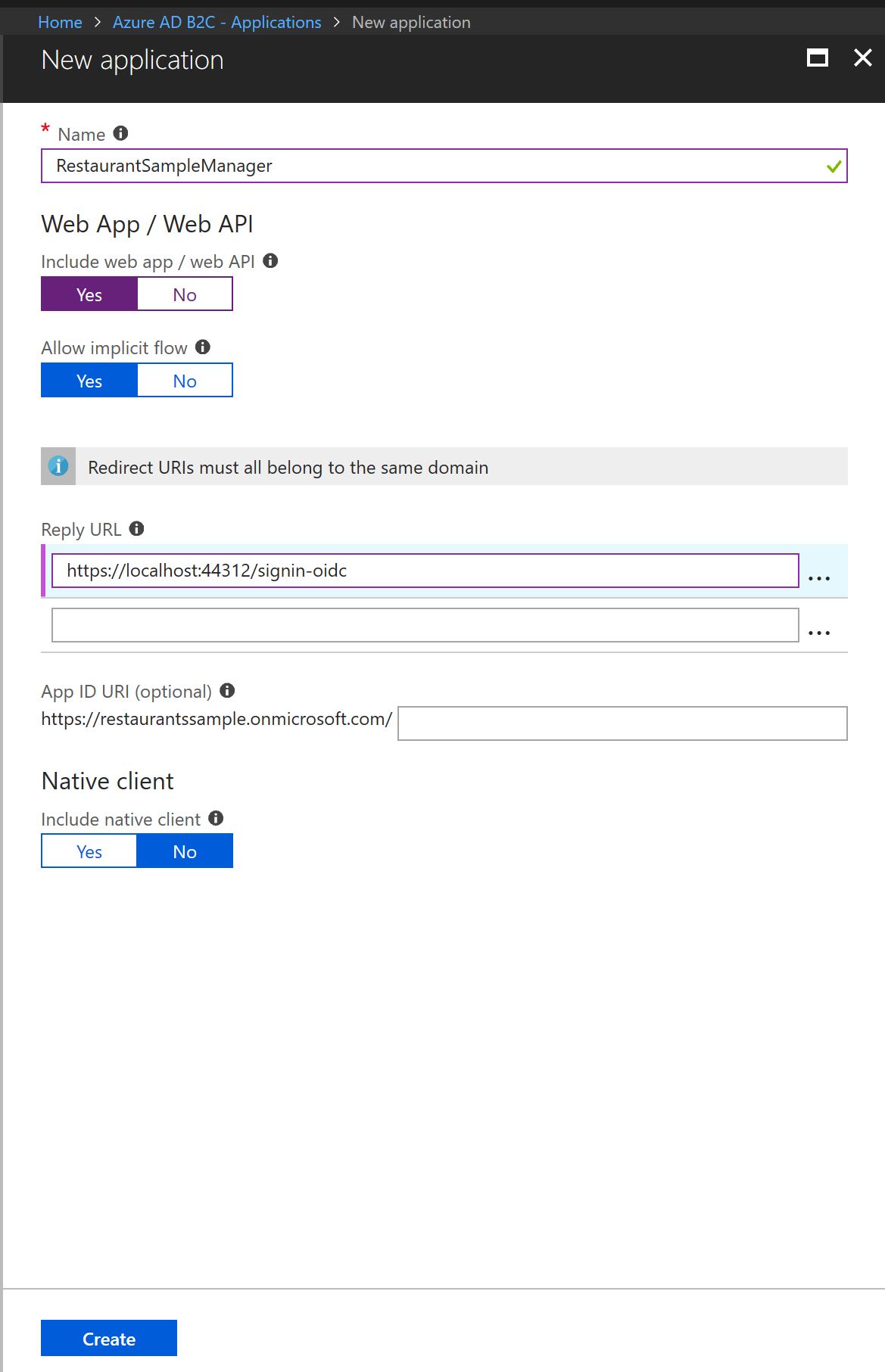 Configure Application in the Azure Portal