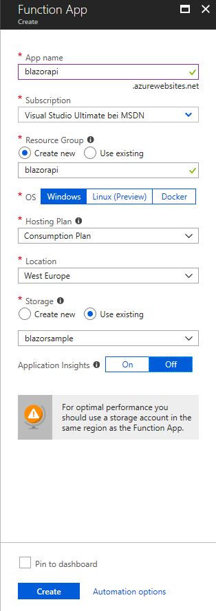 Create Functions App using Azure Portal