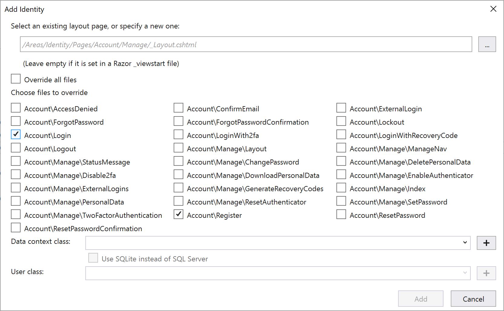 Override Identity Pages