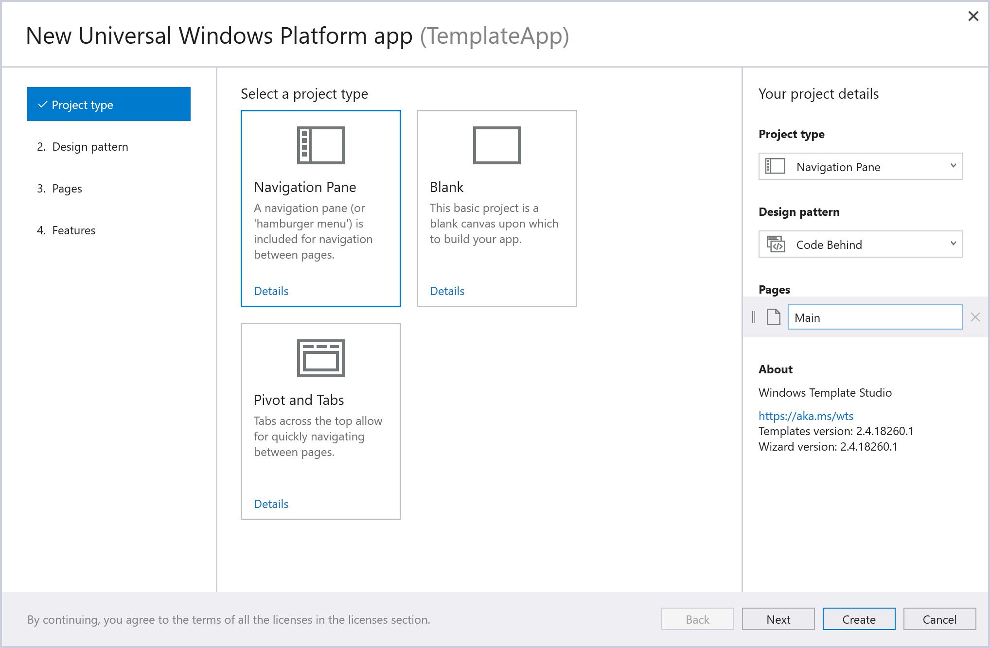 Template Studio: Project Type