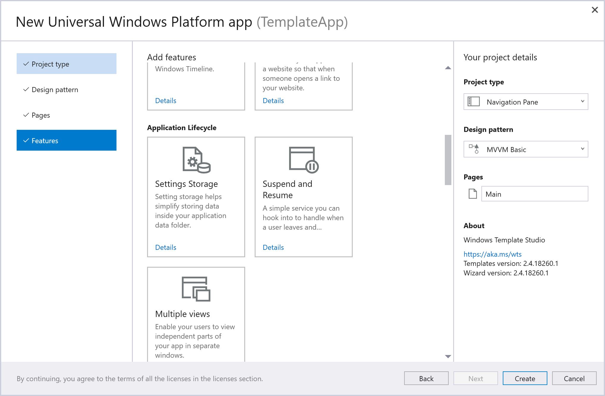 Template Studio: Features