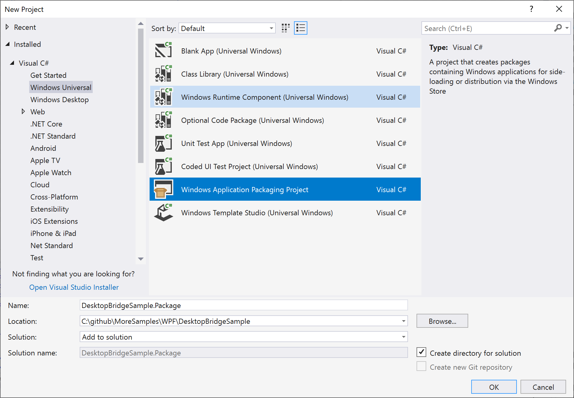 Windows Application Packaging Project