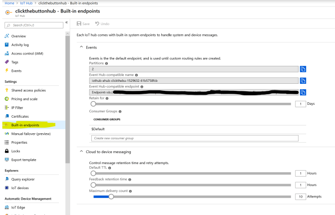 Endpoint configuration for the Service Bus Endpoint