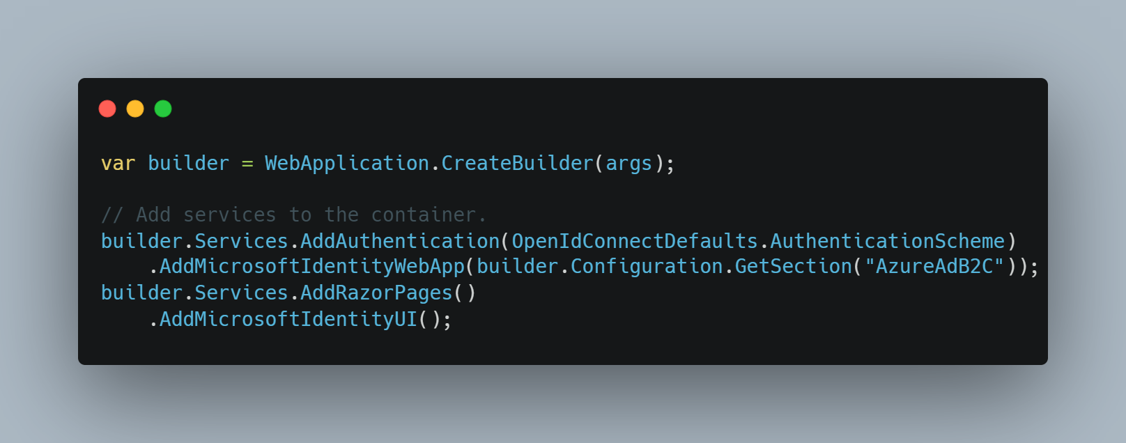 AADB2C Configuration with the DI container