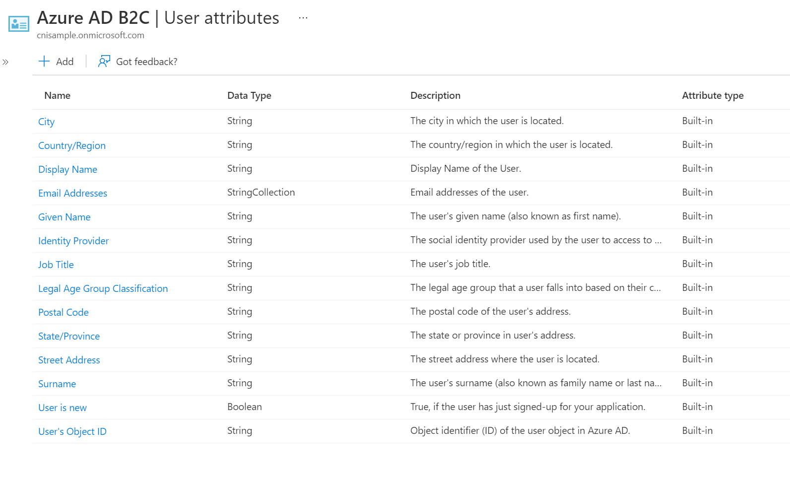 AADB2C User Attributes